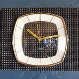 Vintage formica clock rectangular silent wall pendulum "Trophy black reliefs"