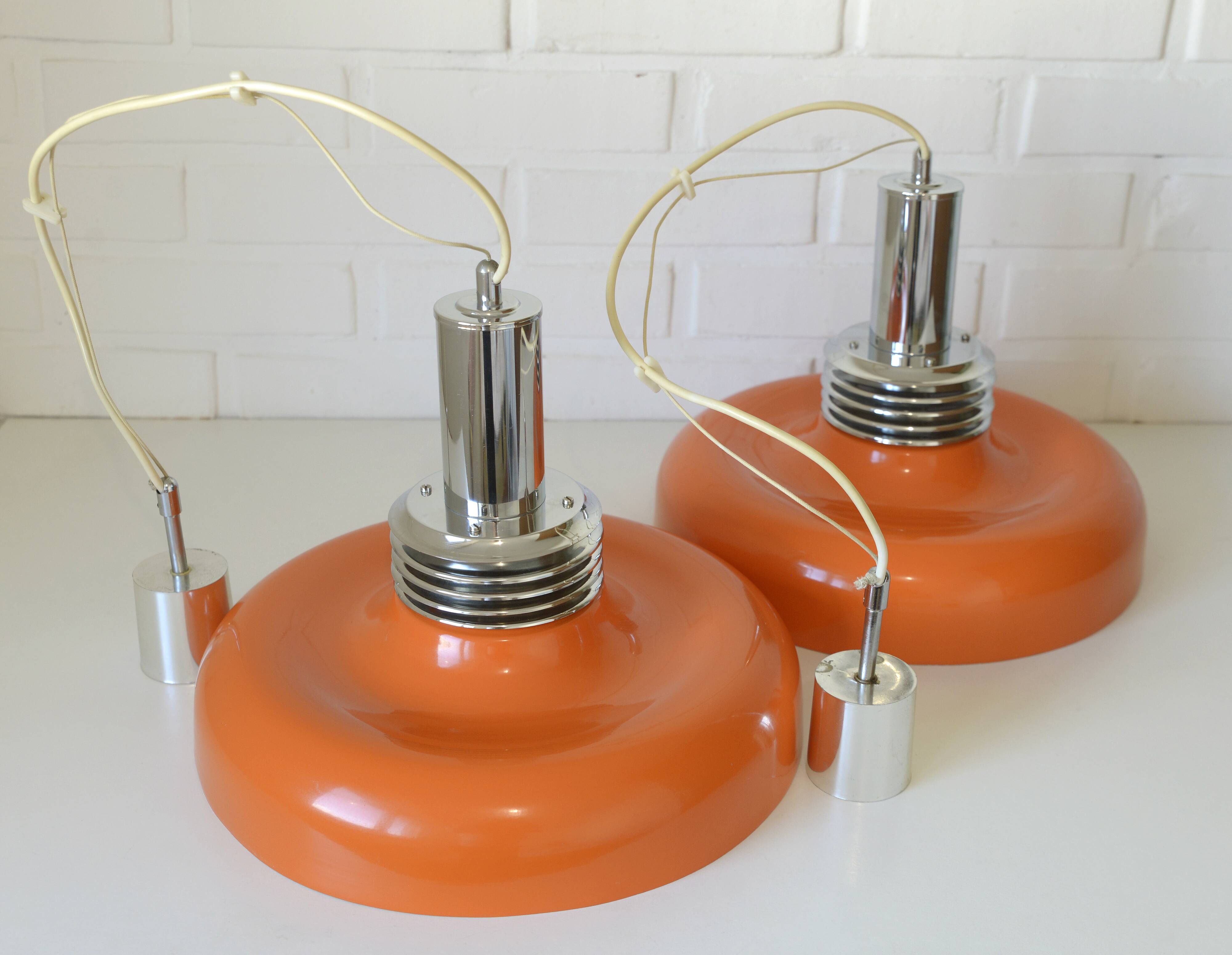 Vintage Orange Mid Century Modern Pendant Lamp Yugoslavia in the 1970's