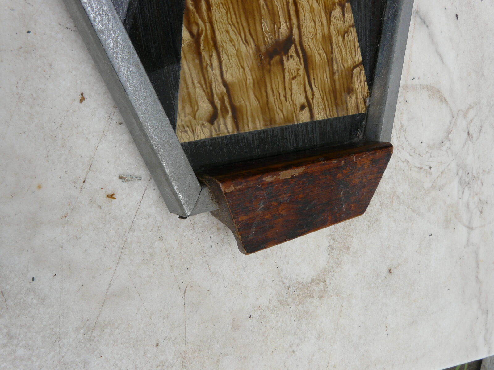 art deco metal mirror tray and fixed under glass