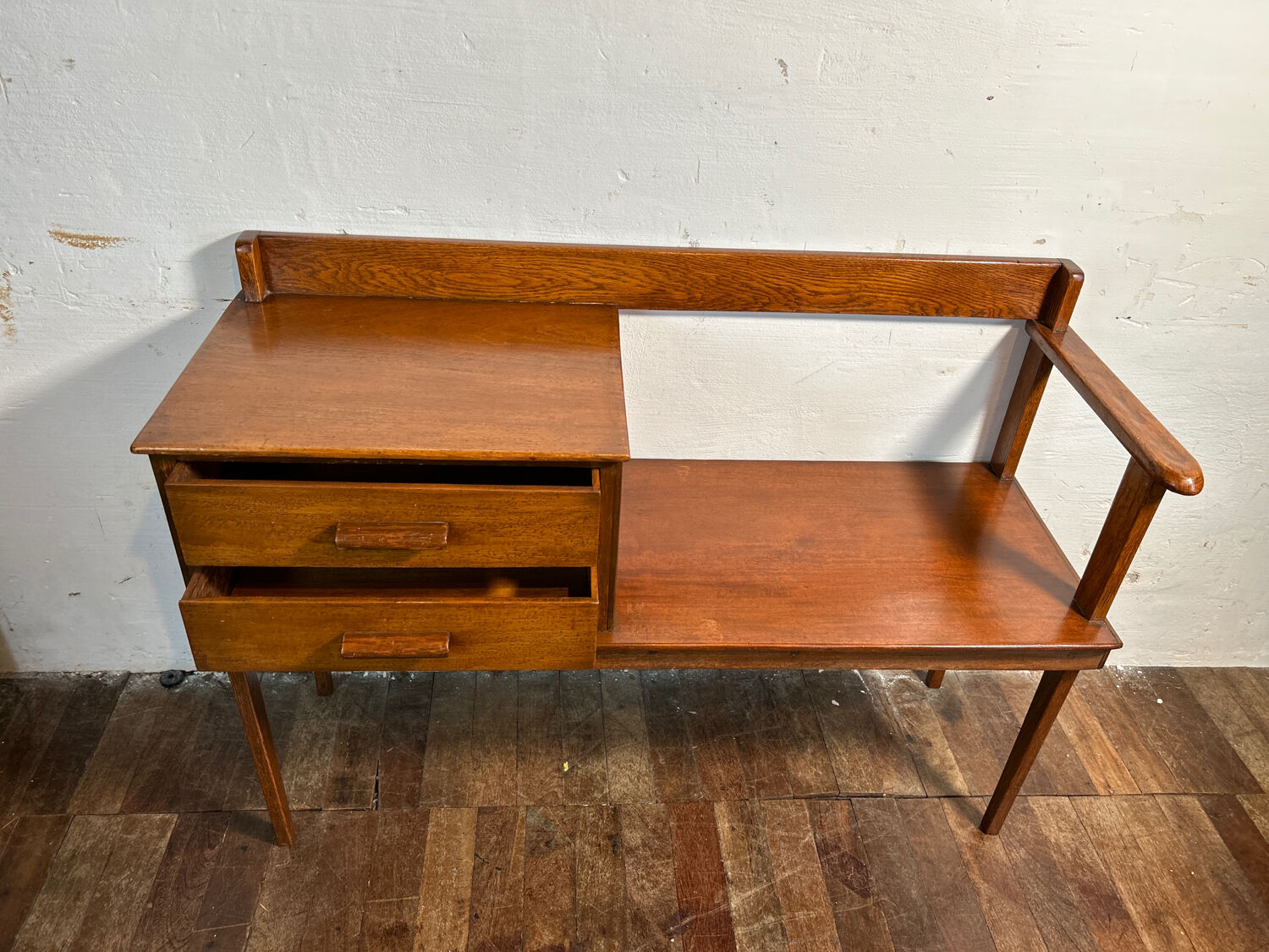 Mid Century Retro Vintage Teak Telephone Seat 1960
