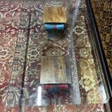 Glass coffee table and Corinthian columns
