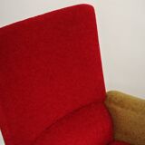 Red and mustard yellow fabric armchair in 1970s style