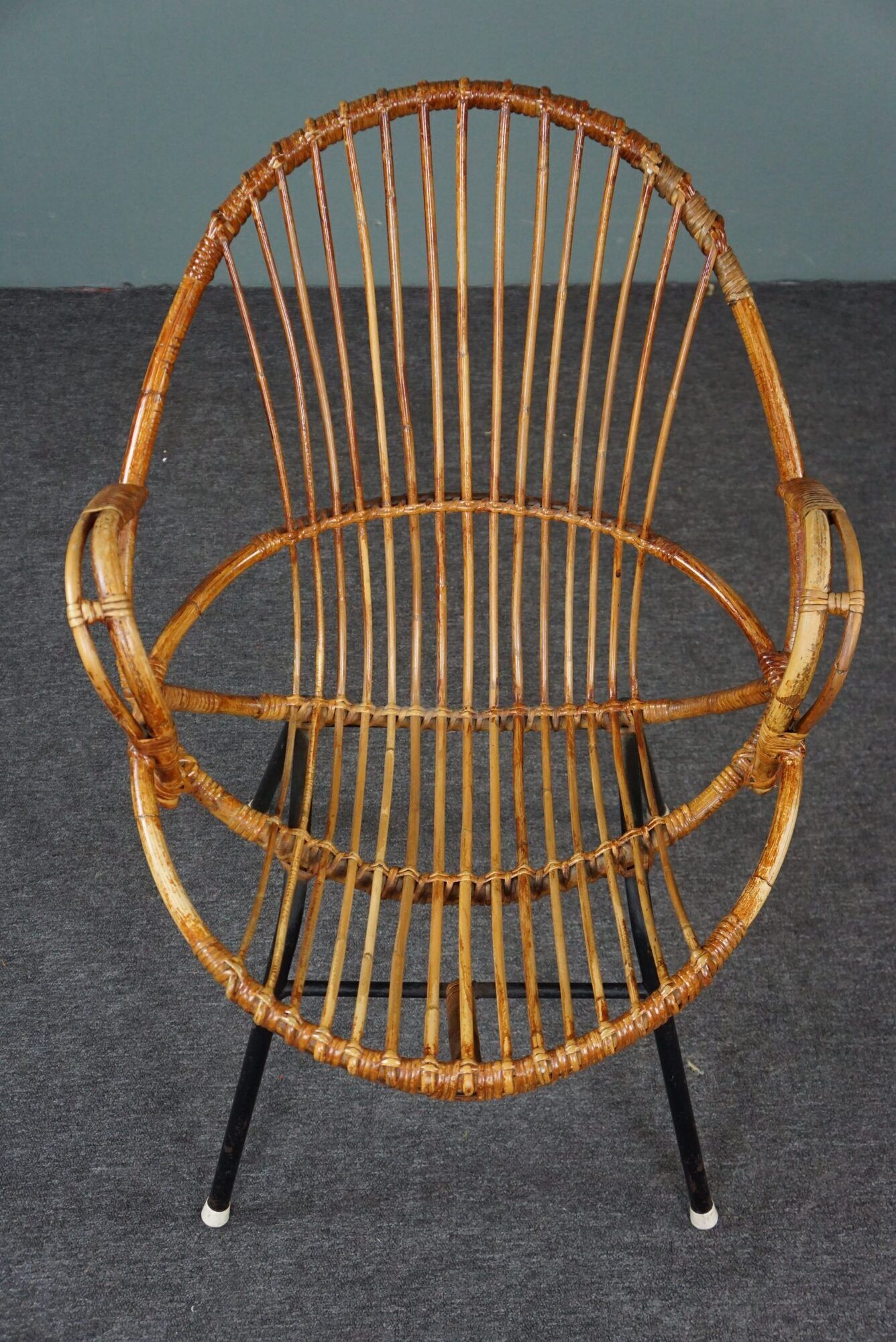 Dark rattan armchair with armrests Dutch Design 1960