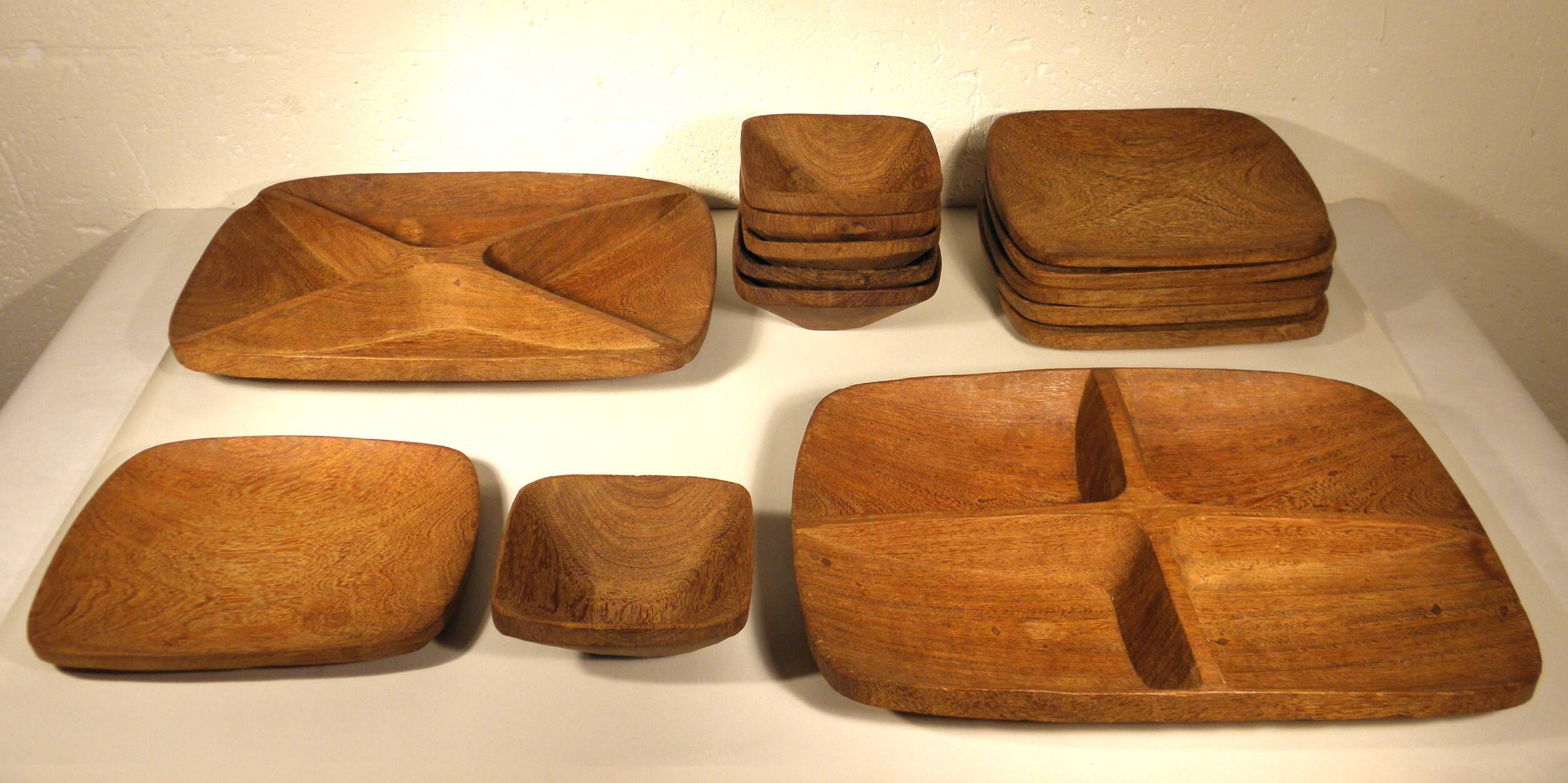 Exotic wood plate and bowl tray set