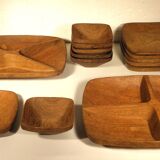 Exotic wood plate and bowl tray set