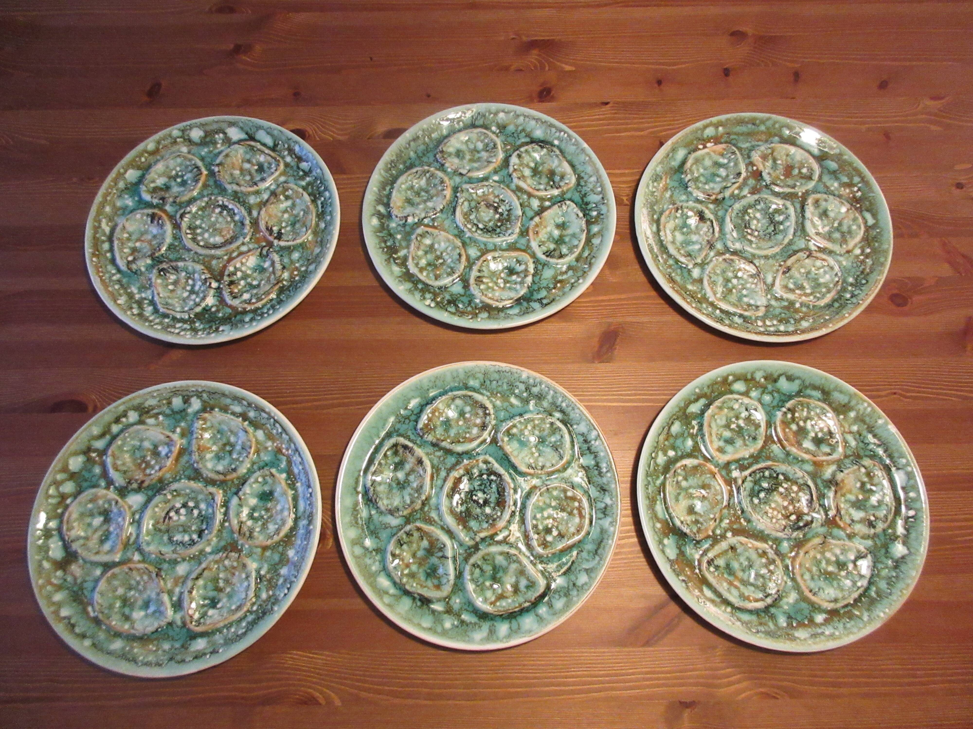 6 60s oyster plates green celadon Niderviller