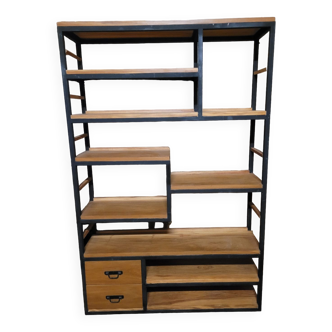 Industrial type solid wood bookcase