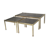 Ensemble de 3 tables basses en laiton minimalistes italiennes, années 1970