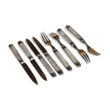 Knives and forks, XIXth, silver blades and forks, mother-of-pearl handle, minerva hallmark