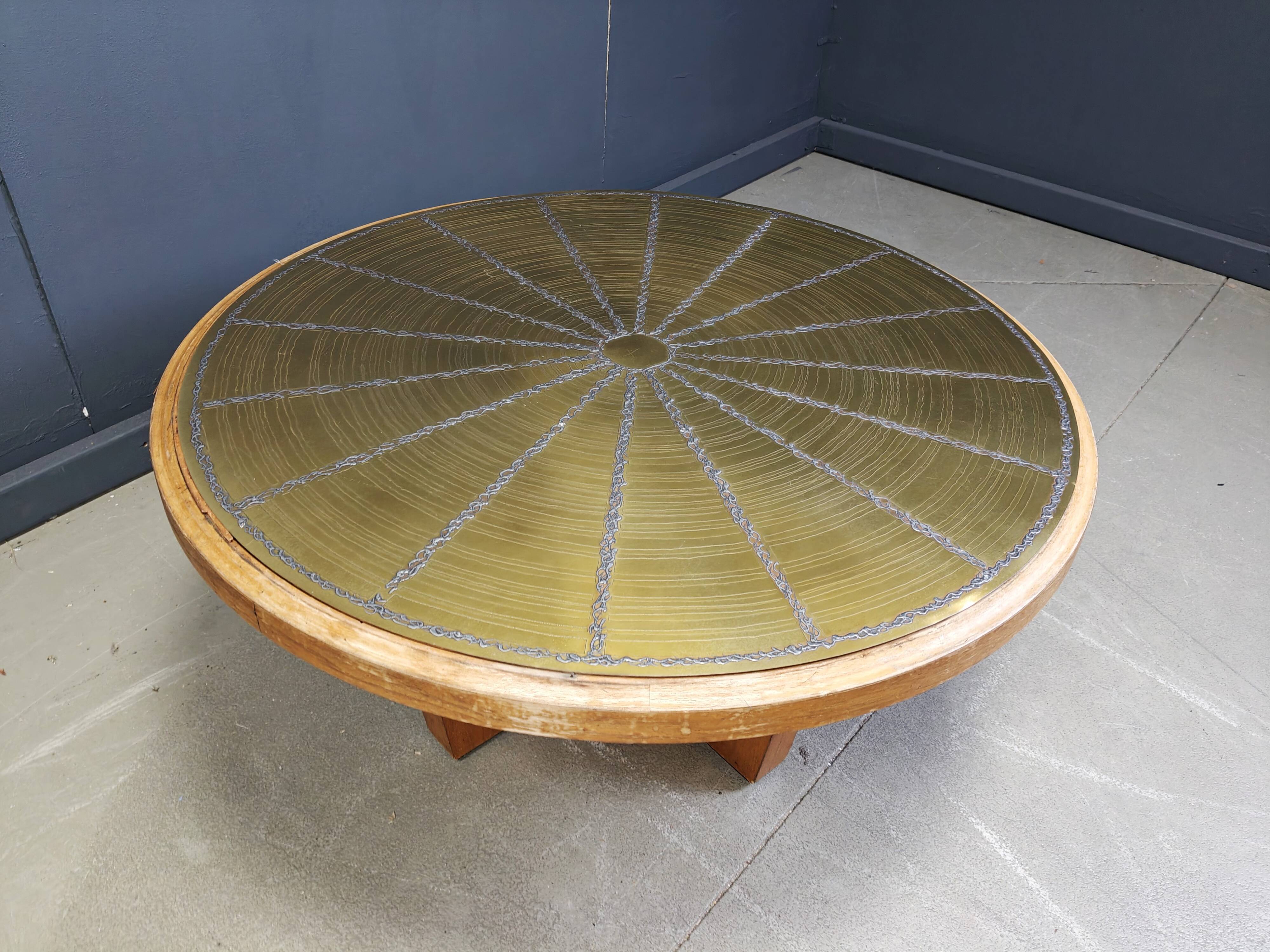 Scandinavian etched brass coffee table, 1960s