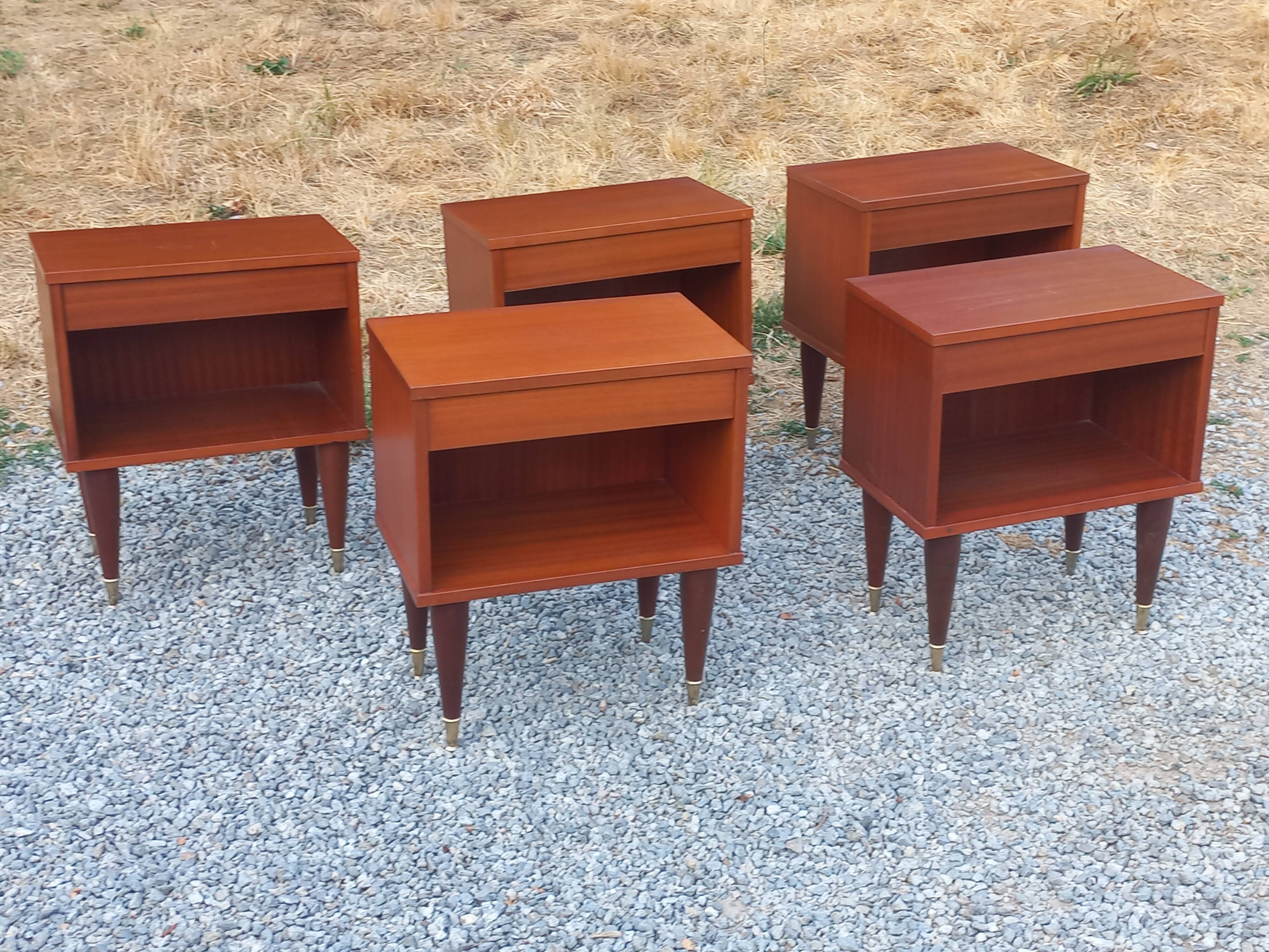 Set de 5 chevets vintage en acajou des années 60