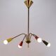 Lustre vintage 1950, 4 bras, laiton et couleurs, 60cm de diamètre