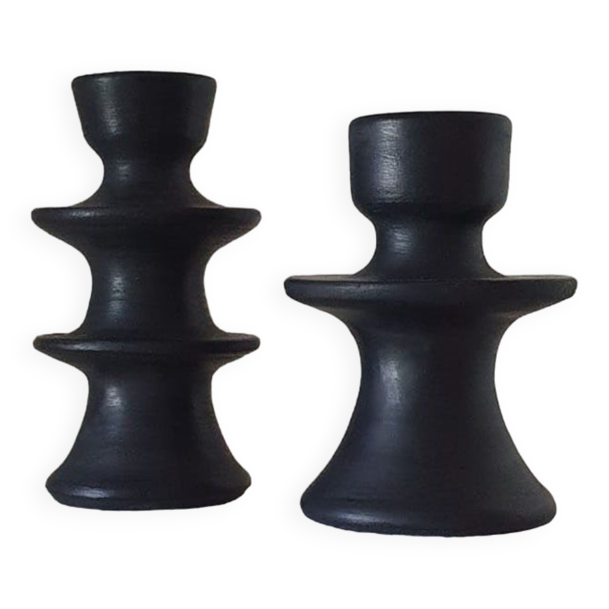 Set of two candlesticks in black tadelakt
