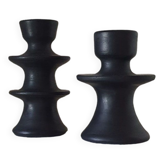 Set of two candlesticks in black tadelakt