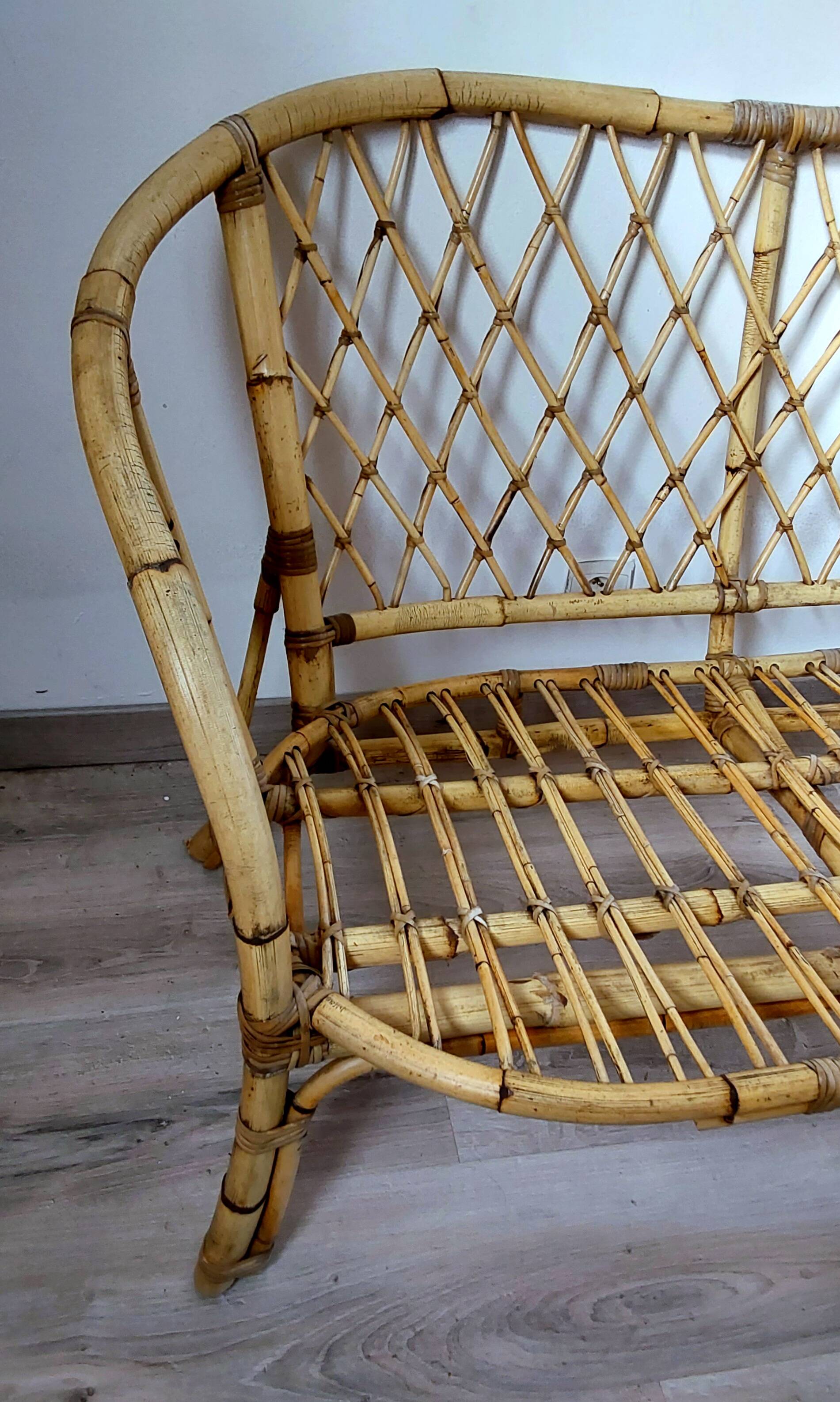 Banquette en rotin vintage