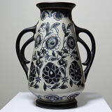 Antique Art Deco vase from 1920-40 in fine stoneware, Art Nouveau style with chinoiserie decoration.
