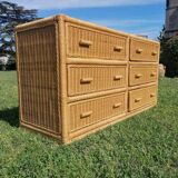 Rattan bamboo chest of drawers 1970 vintage
