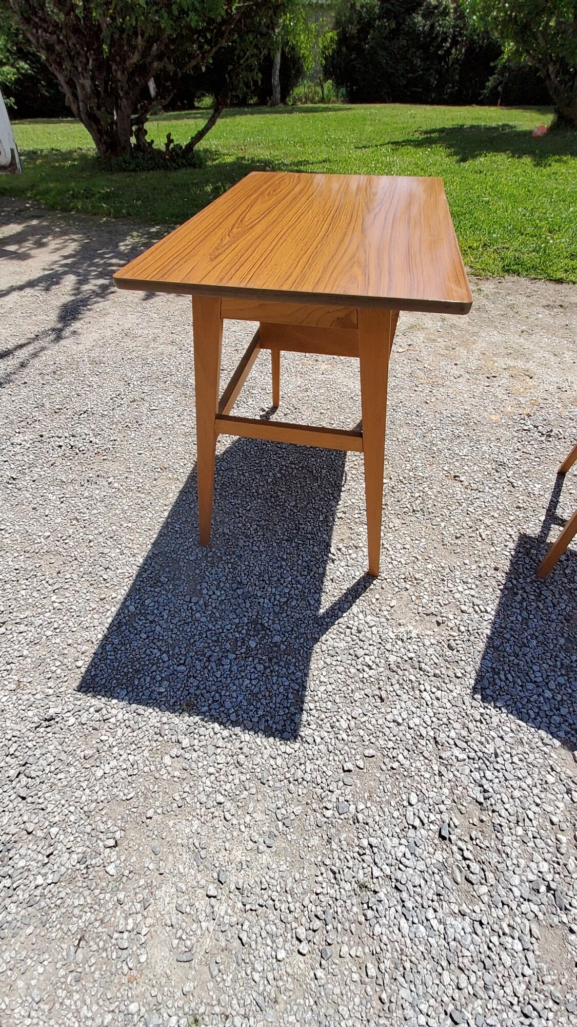 50s feet compass desk in blond beech and formica 3 drawers
