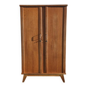 Armoire penderie, étagères, chêne, vintage, années 50 / 60