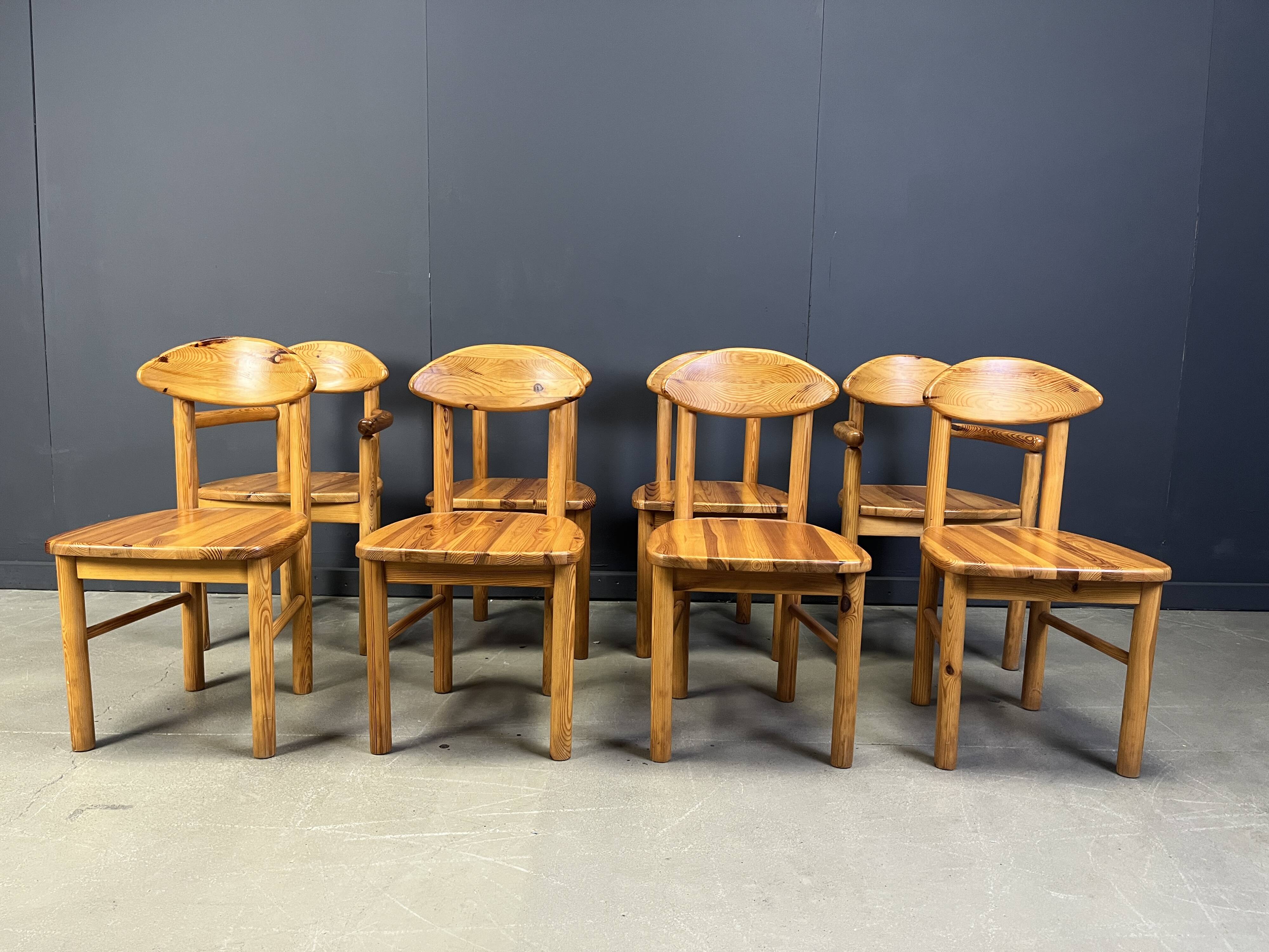 Vintage pine wood dining chairs - 1980s - set of 8