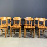 Vintage pine wood dining chairs - 1980s - set of 8