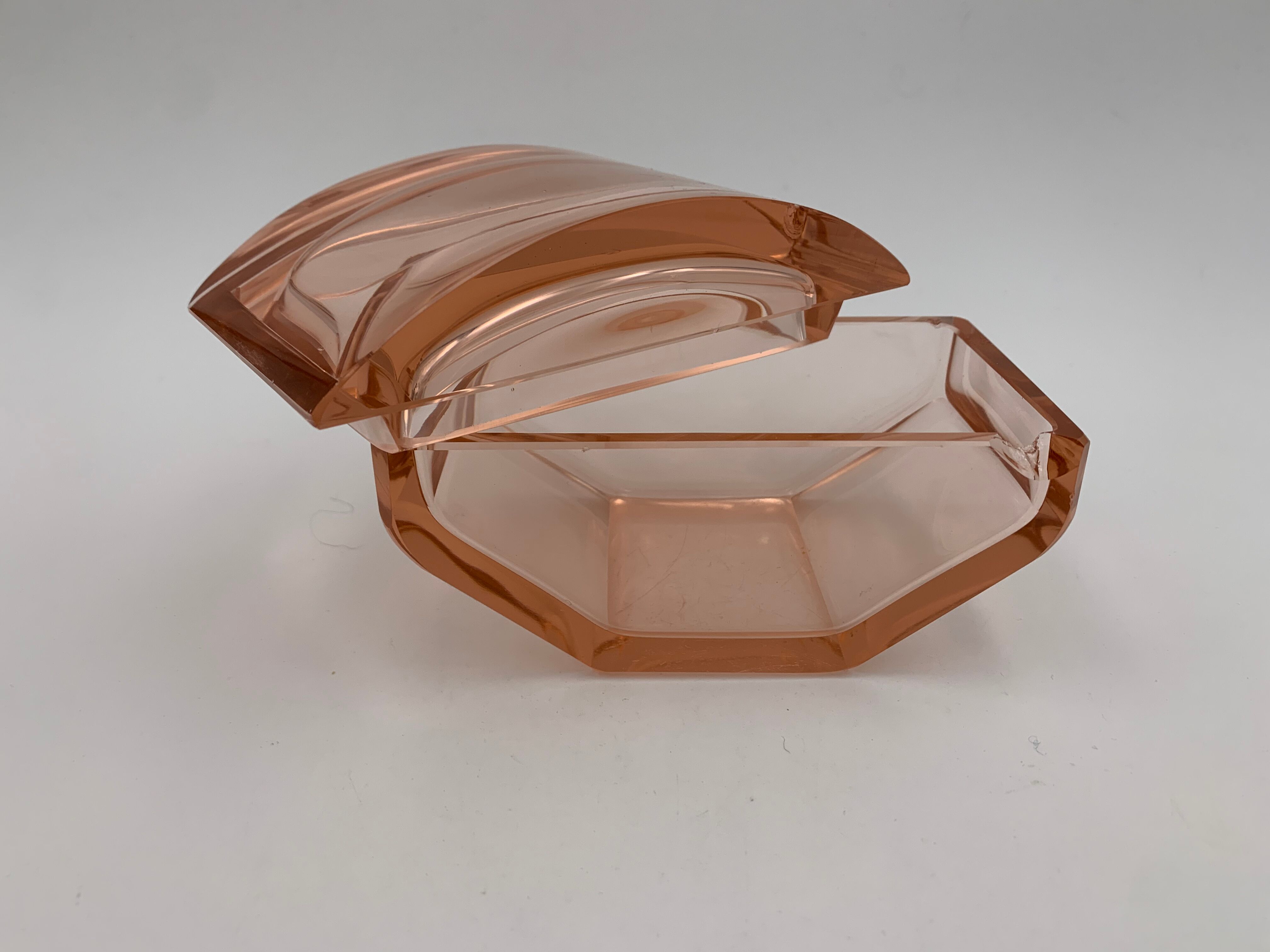 Art deco toilet top pink glass 3 pieces 1930s