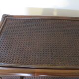 Vintage-commode 3 tioirs -bois bambou et rotin tressé - années 80