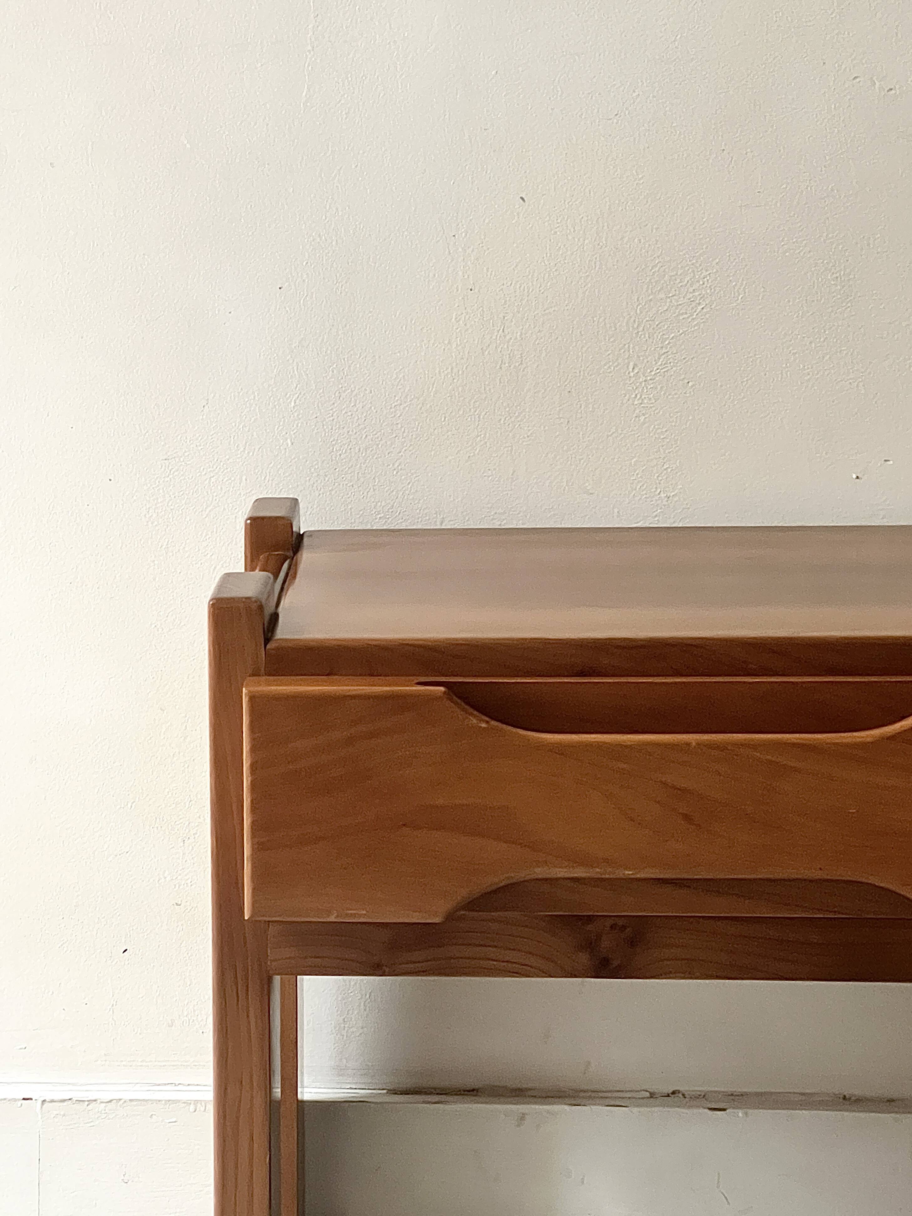 Side table, bedside table in elm wood, Maison Regain 1960