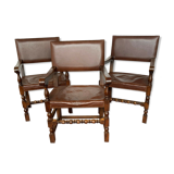 Fauteuil de style renaissance en chene massif assise en cuir xix siècle