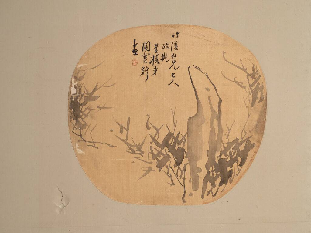 Antique Japanese folding screen with two panels featuring paintings – Japan, circa 1900
