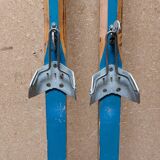 Pair of vintage wooden skis 206 cm color Blue