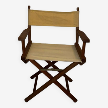 Chaise "Metteur en scène" classique en teck avec assise beige