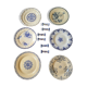 Lot 6 assiettes anciennes plates faïence dépareillées ton bleu vif et