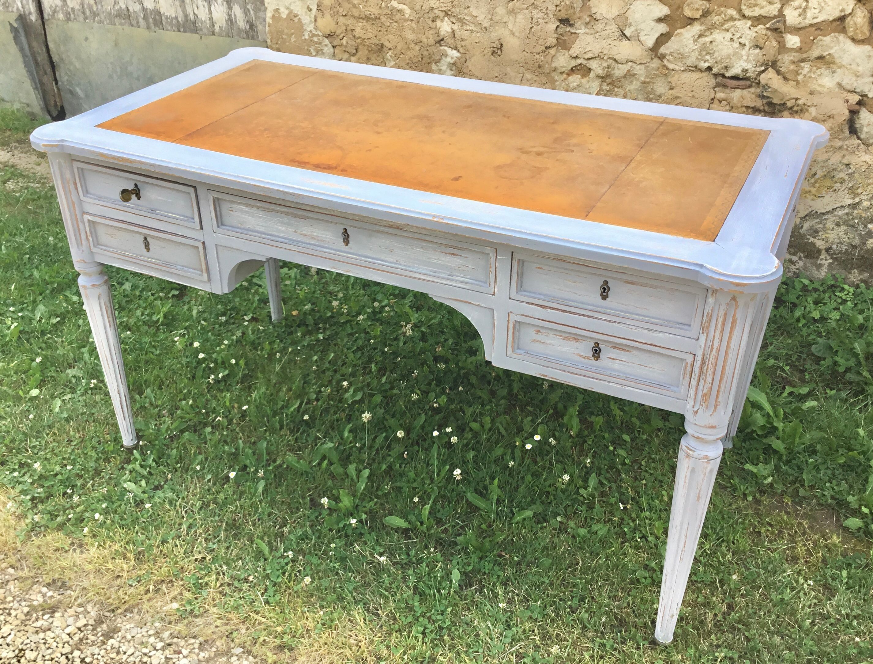 Louis XVI style flat desk leather top
