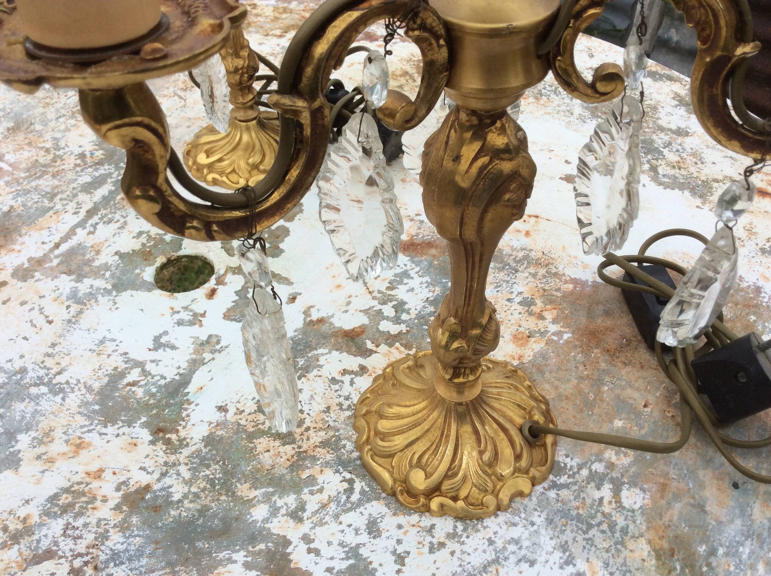 Pair of 3-light bronze candlestick lamps