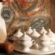 Set of seven covered pots and tray old white slurry nineteenth