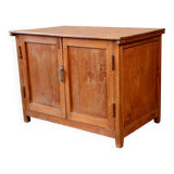 Low sideboard in Burmese teak with 2 solid doors and opening top