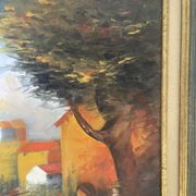 Old Oil Painting Canvas Landscape Peasant Work Provence