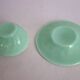 10 almond green opaline cups and saucers from the 50s