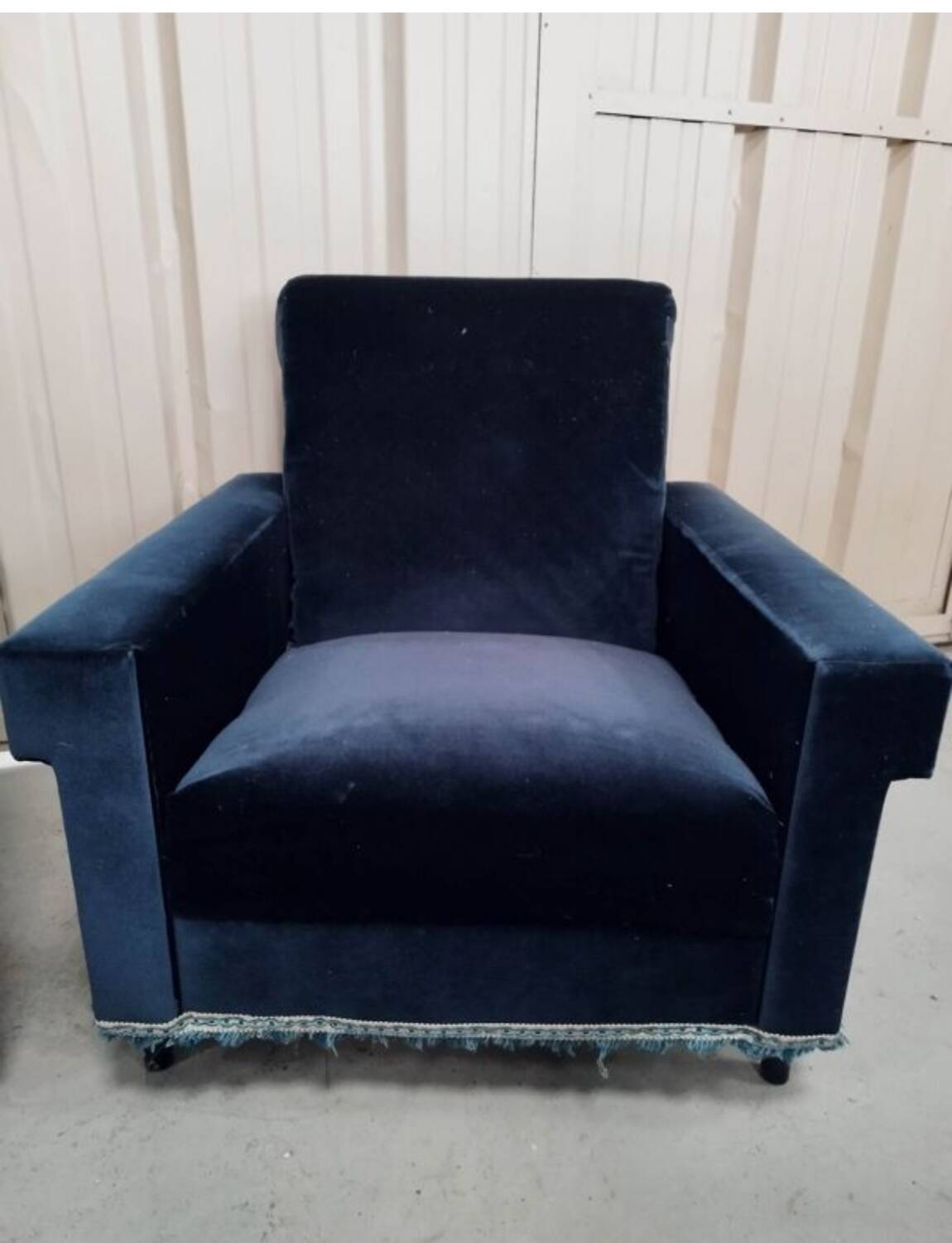 Pair of navy blue velvet club armchairs