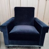 Pair of navy blue velvet club armchairs