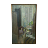 OIL ON CANVAS JEAN MAUFAY ABSTRACT COMPOSITION SCENE OF INTERIOR
