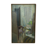 Huile sur toile jean maufay composition abstraite scene d interieur