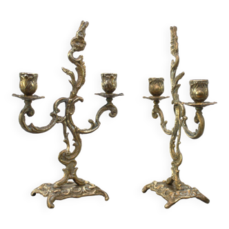 Paire de chandeliers Louis XV bronze doré