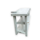 Light blue painted wooden workbench