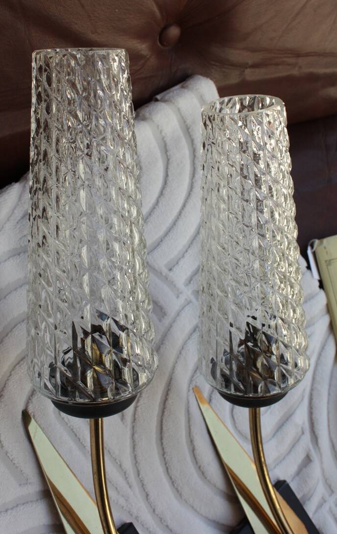 Pair of glass and metal sheaf-shaped wall lights circa 1960