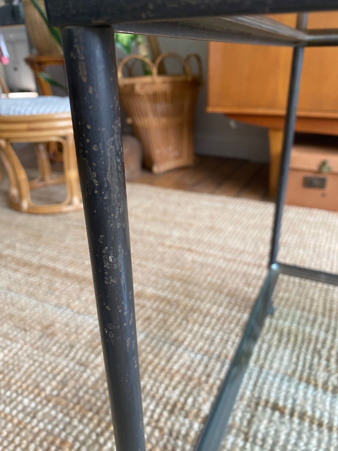 Glass and wrought iron coffee table design