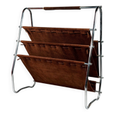 60s 70s Newspaper Holder Magazine Rack Metal Leather Mid Century Design
