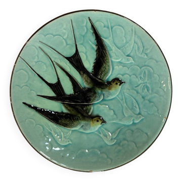 Rare assiette hirondelle barbotine