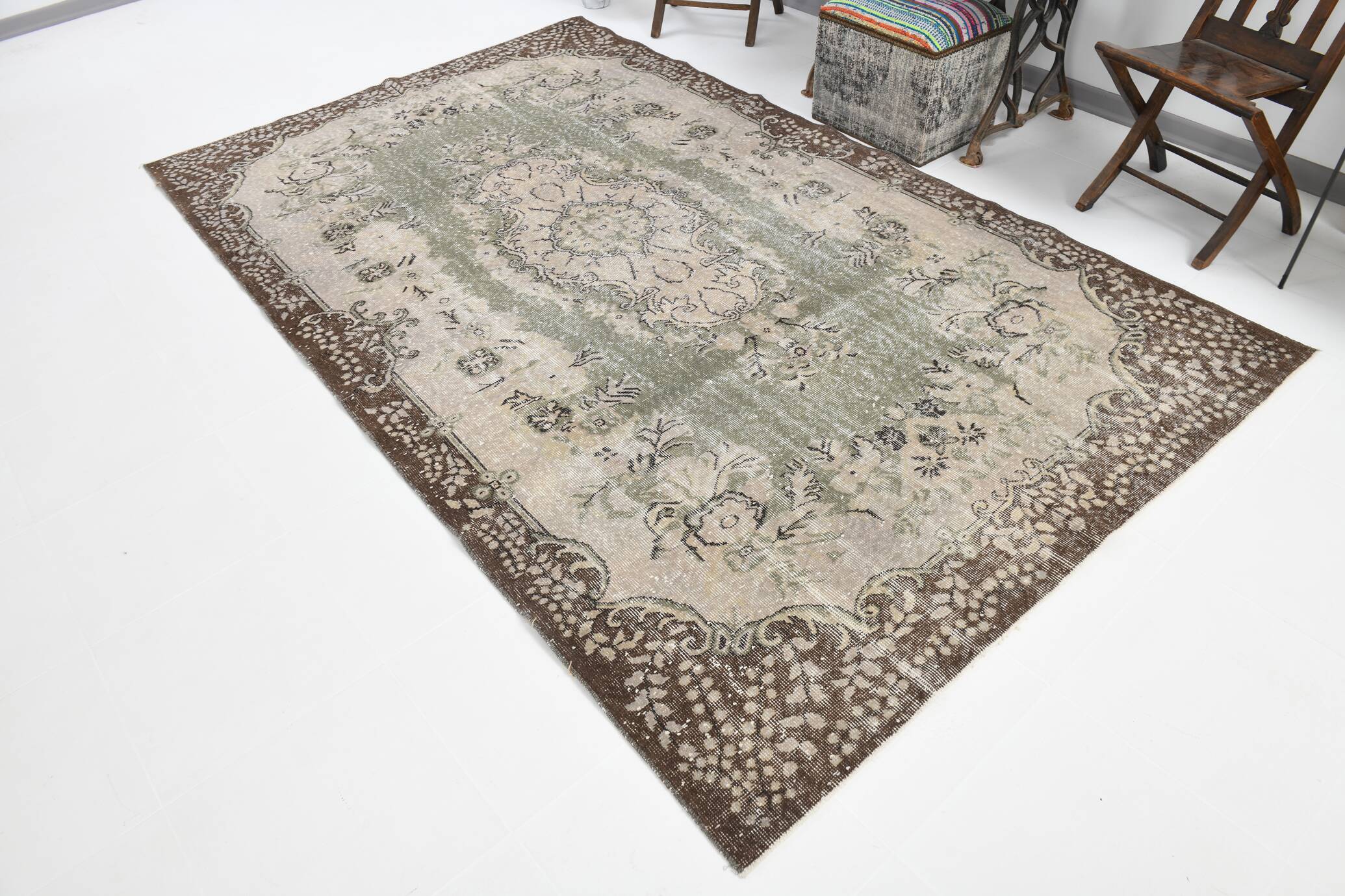 6x10 Rug For Bedroom Brown Beige Oriental Vintage Area Rug, 180x297Cm SK 1708